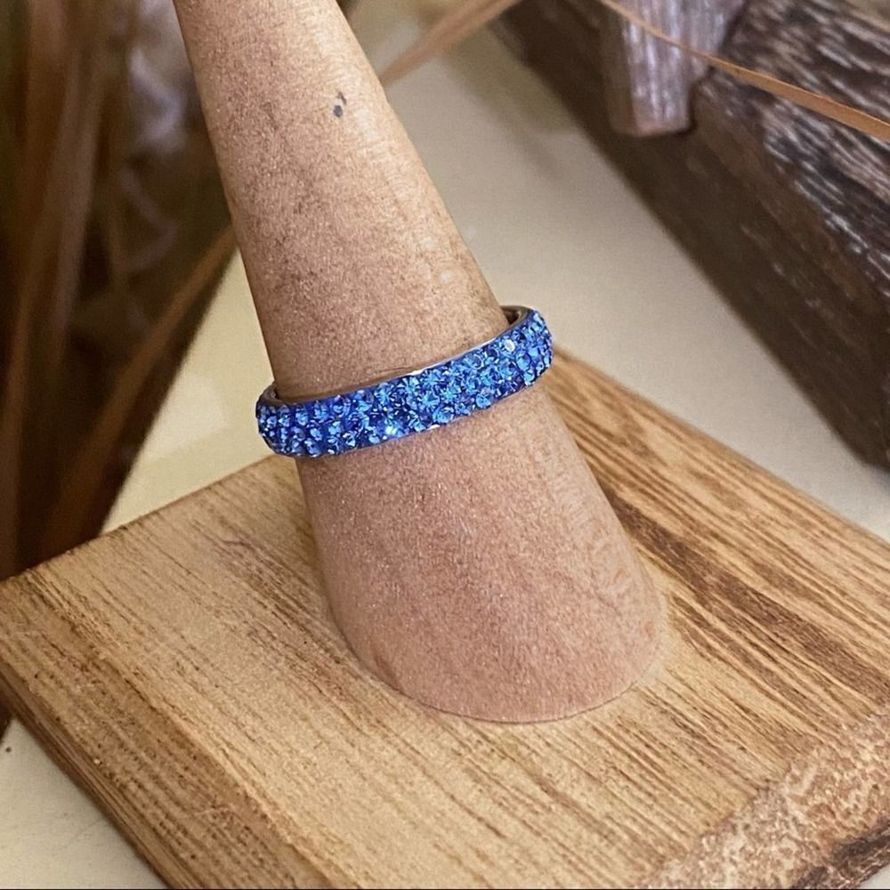 Stainless Steel Top Grade Tanzanite Crystal Ring Size 7,8,9,10